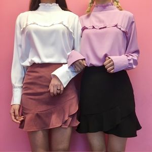 Mixxmix Korean Frill Skirt in Black & Wine Set. SIZE small, New